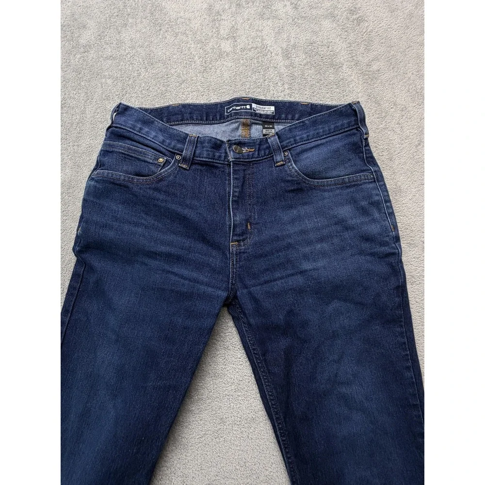 Carhartt Force Straight Jeans Mens Measured‎ 33x27 Blue Stretch Tapered Leg